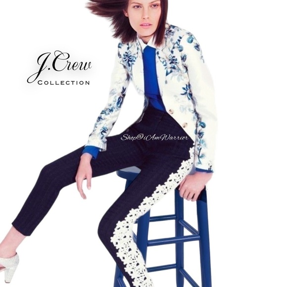 J.Crew Collection NWT rare guipure lace stripe navy tuxedo pants Shop@iamwarrior - Picture 3 of 14
